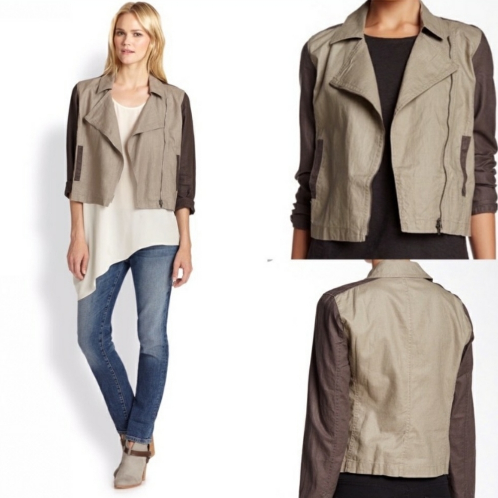 Eileen Fisher Organic Linen Asymmetric Moto Jacket Size M